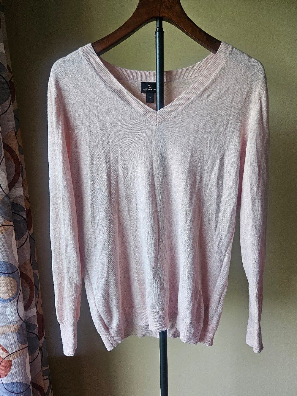 Worthington Light Pink V-Neck Sweater Size Large